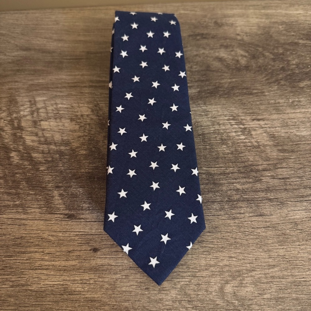 Vintage American Lifestyle Navy & White Stars Cotton Tie 2.75” by 59” Patriotic